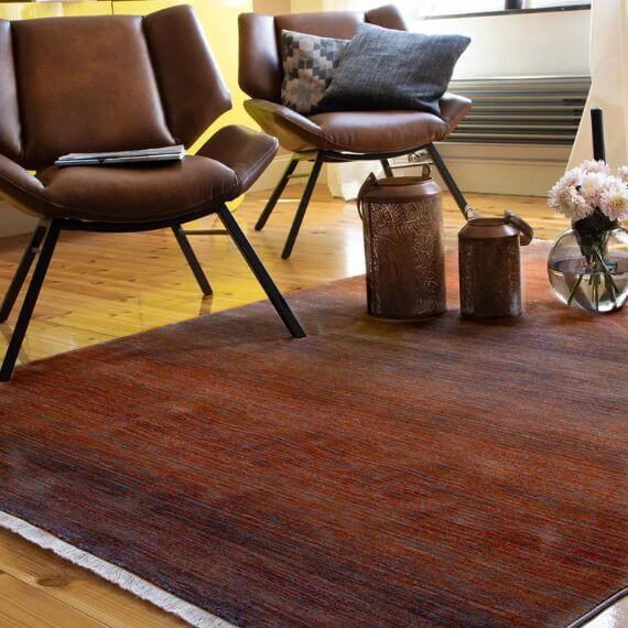 Tapis rayé rectangle moderne avec franges Yomout